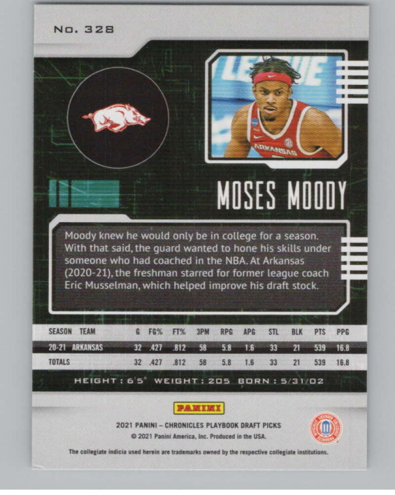 2021-22 Panini Chronicles Draft Picks Playbook #328 Moses Moody Arkansas V104247 Image 2