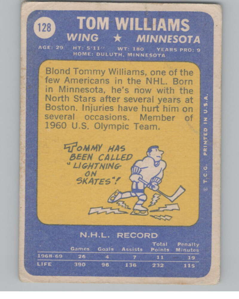 1969-70 Topps #128 Tom Williams Hockey Minnesota North Stars V104364 Image 2
