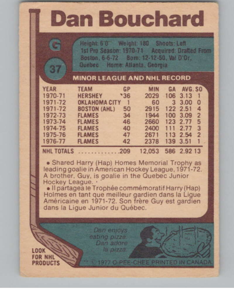 1977-78 O-Pee-Chee #37 Dan Bouchard Hockey Atlanta Flames V104367 Image 2