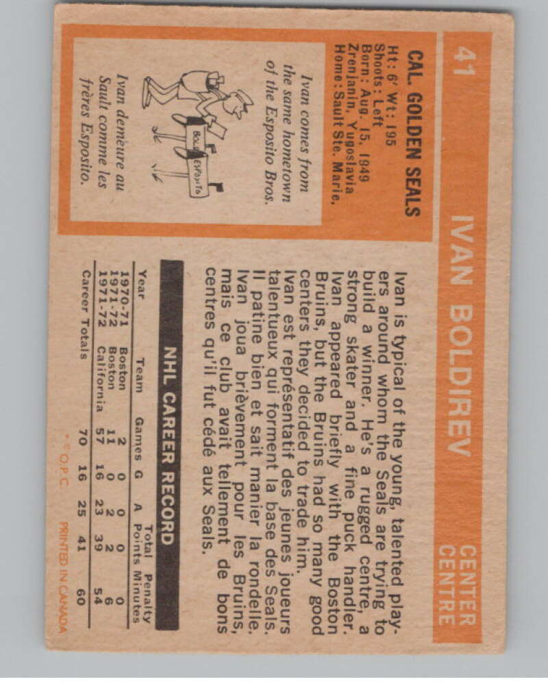 1972-73 O-Pee-Chee #41 Ivan Boldirev RC Rookie California Seals V104443 Image 2