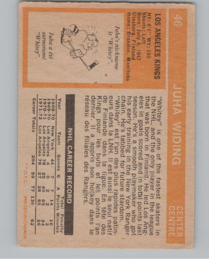 1972-73 O-Pee-Chee #46 Juha Widing Los Angeles Kings V104446 Image 2