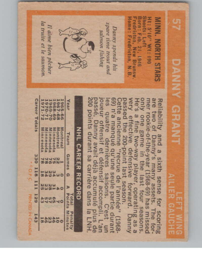 1972-73 O-Pee-Chee #57 Danny Grant Minnesota North Stars V104457 Image 2