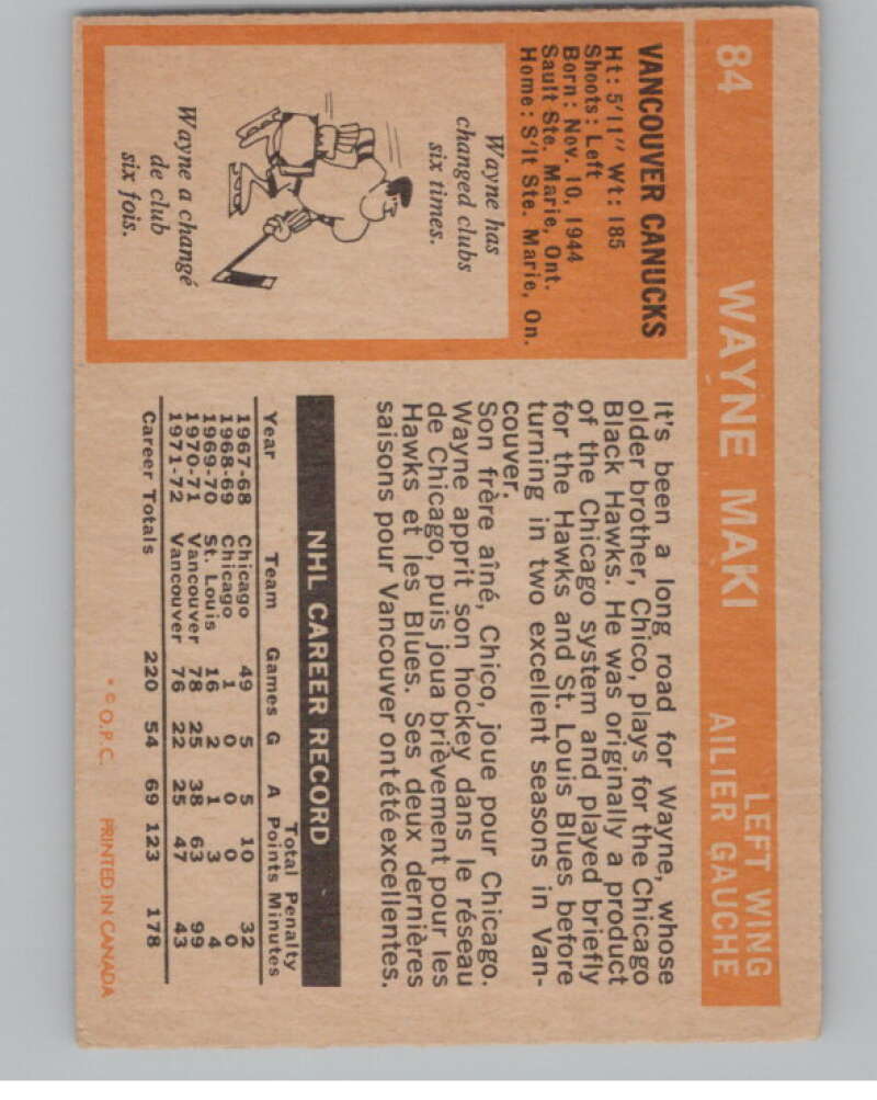 1972-73 O-Pee-Chee #84 Wayne Maki Vancouver Canucks V104480 Image 2