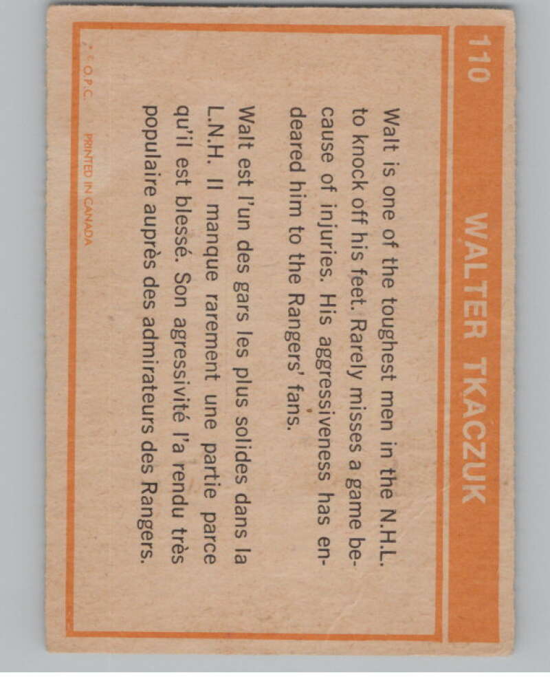 1972-73 O-Pee-Chee #110 Walt Tkaczuk New York Rangers V104497 Image 2