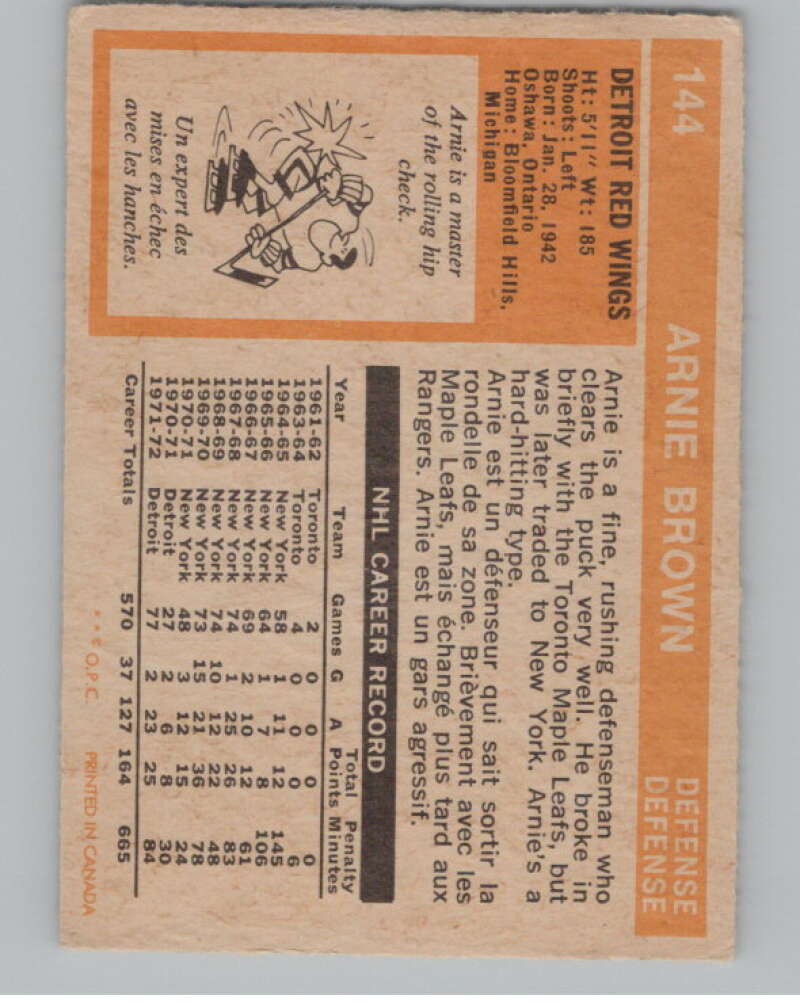 1972-73 O-Pee-Chee #144 Arnie Brown New York Islanders V104521 Image 2