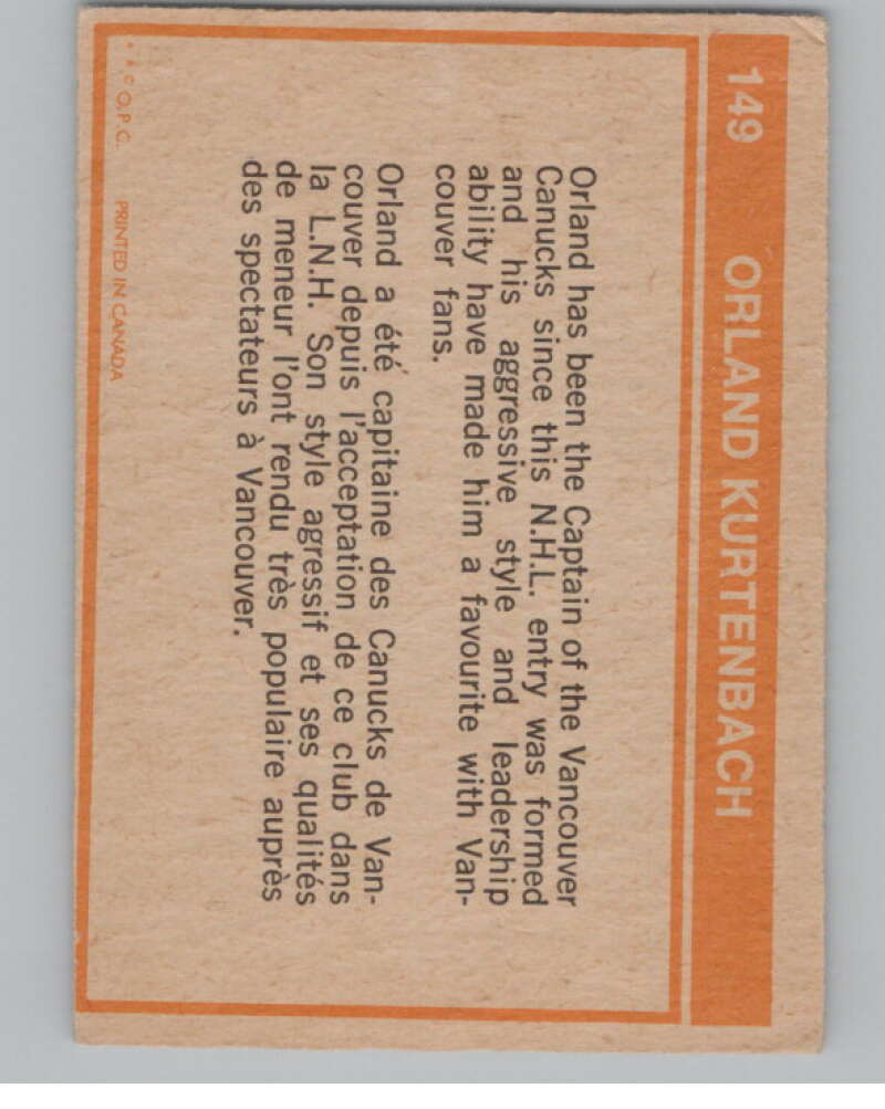 1972-73 O-Pee-Chee #149 Orland Kurtenbach Vancouver Canucks V104523 Image 2