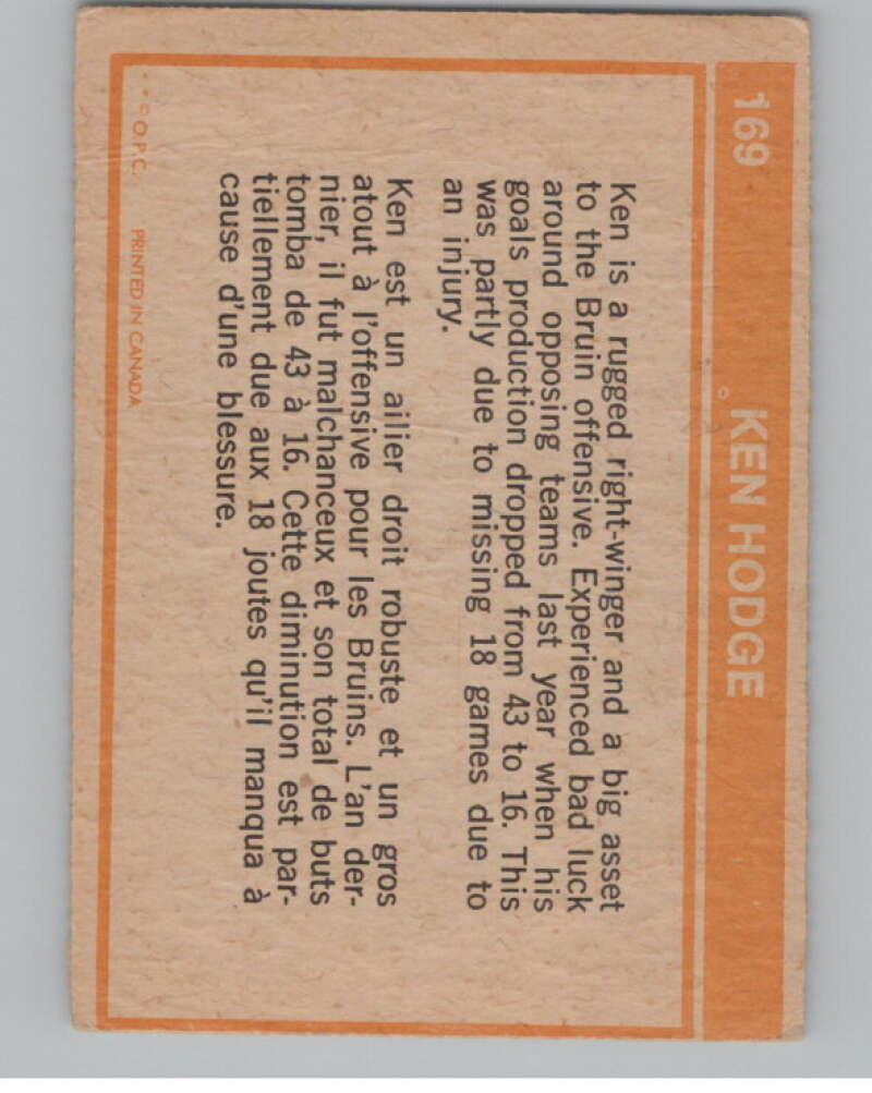 1972-73 O-Pee-Chee #169 Ken Hodge Boston Bruins V104538 Image 2