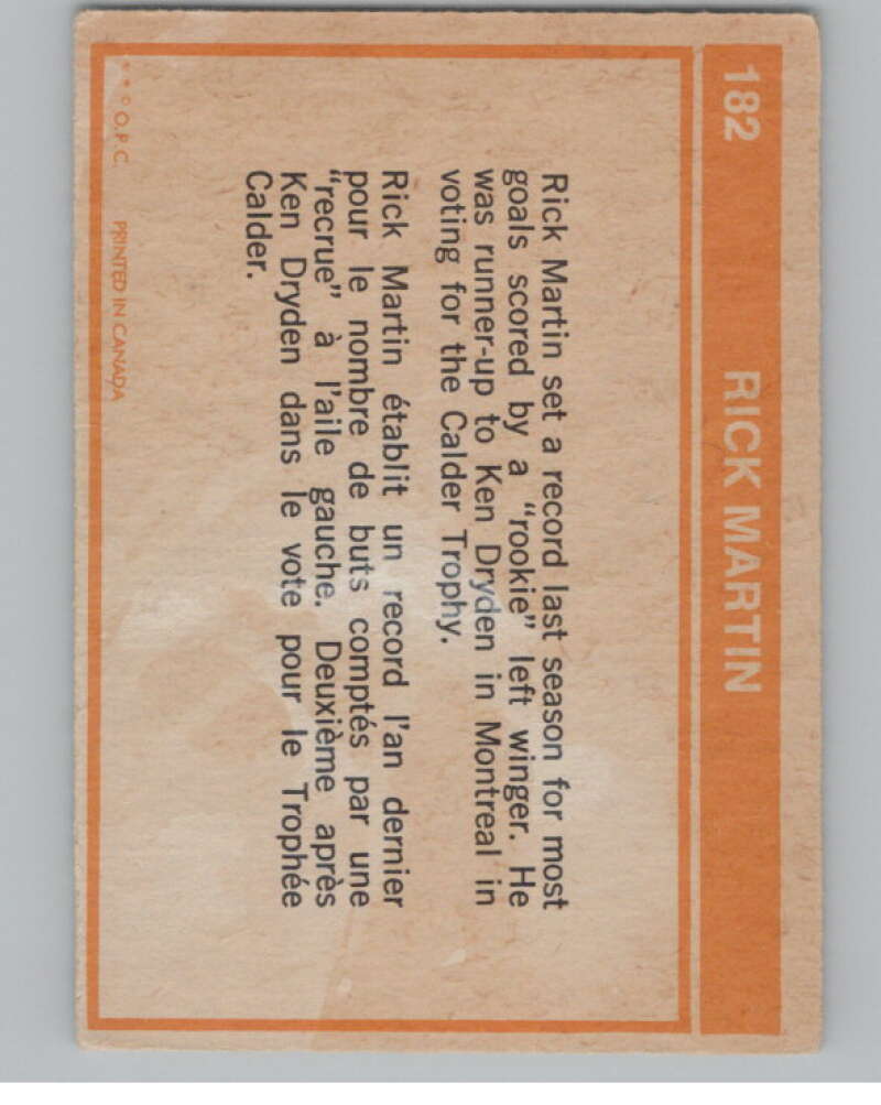 1972-73 O-Pee-Chee #182 Rick Martin UER Buffalo Sabres V104548 Image 2