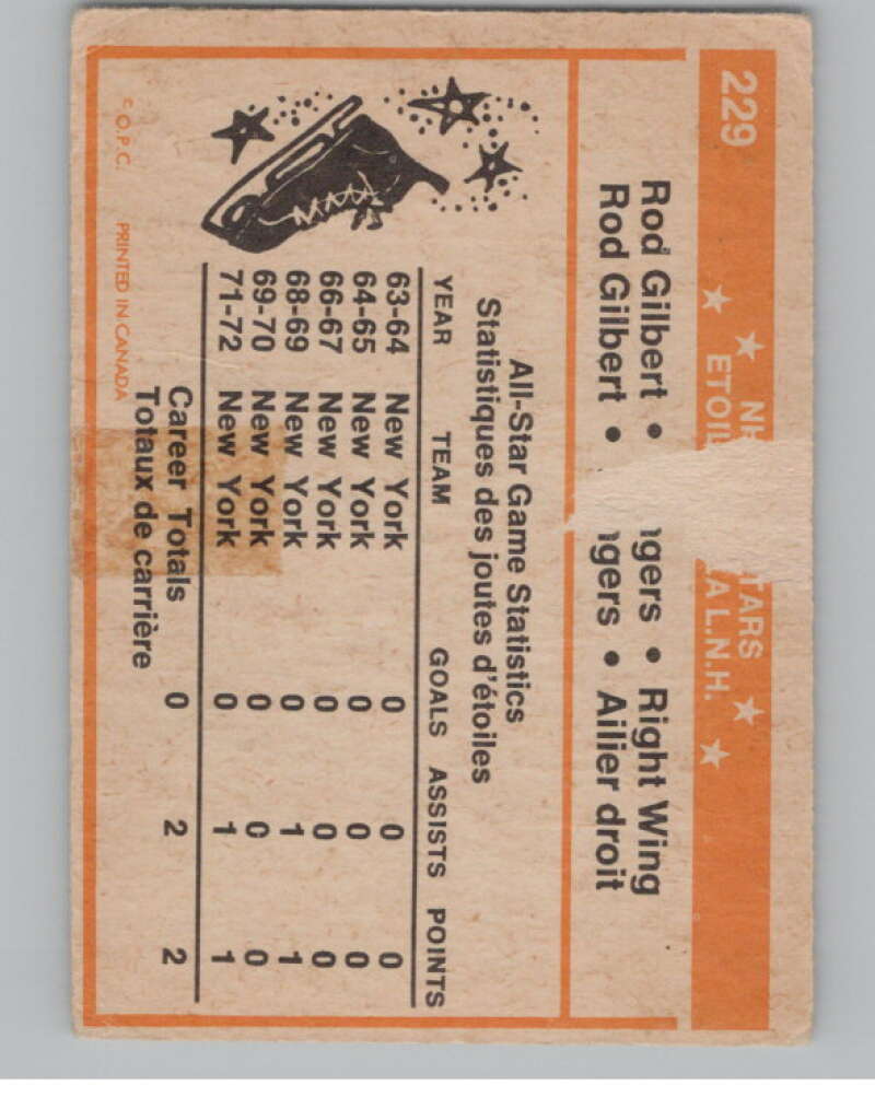 1972-73 O-Pee-Chee #229 Rod Gilbert AS New York Rangers V104574 Image 2