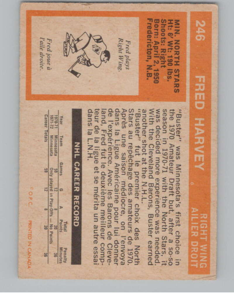 1972-73 O-Pee-Chee #246 Buster Harvey RC Rookie Minnesota North Stars V104576 Image 2