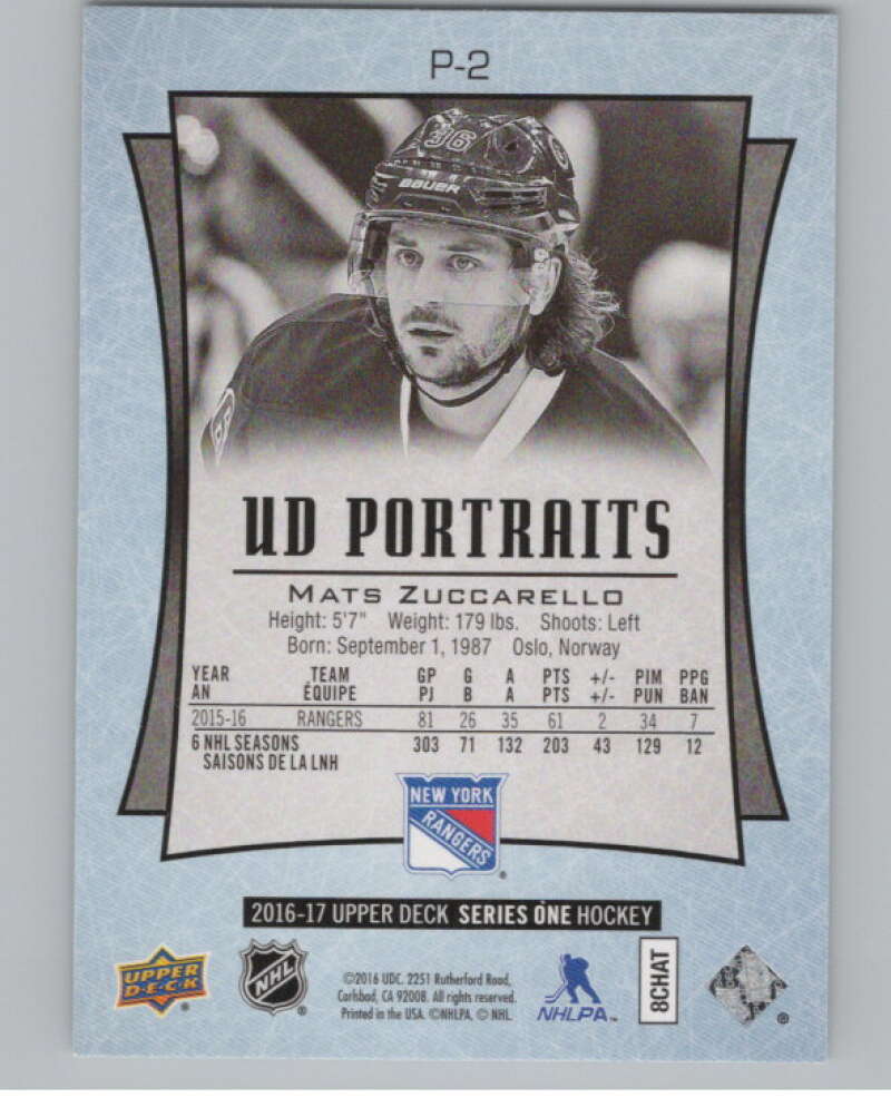 2016-17 UD Portraits #P-2 Mats Zuccarello New York Rangers V104836 Image 2