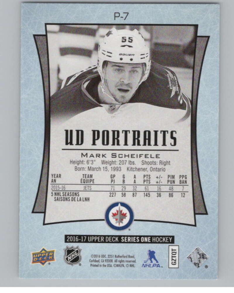 2016-17 UD Portraits #P-7 Mark Scheifele Winnipeg Jets V104841 Image 2