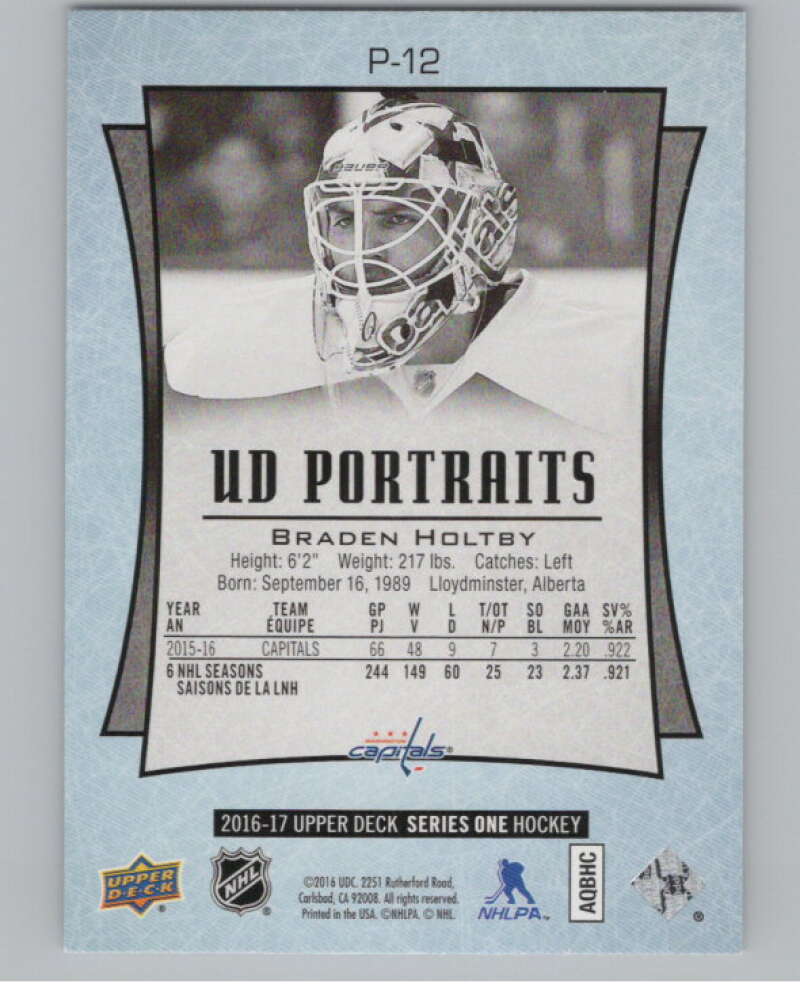 2016-17 UD Portraits #P-12 Braden Holtby Washington Capitals V104846 Image 2