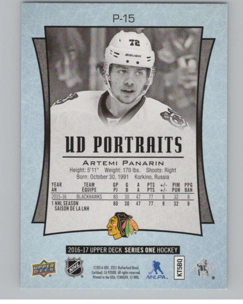 2016-17 UD Portraits #P-15 Artemi Panarin Chicago Blackhawks V104849 Image 2
