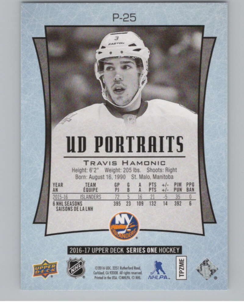2016-17 UD Portraits #P-25 Travis Hamonic New York Islanders V104859 Image 2