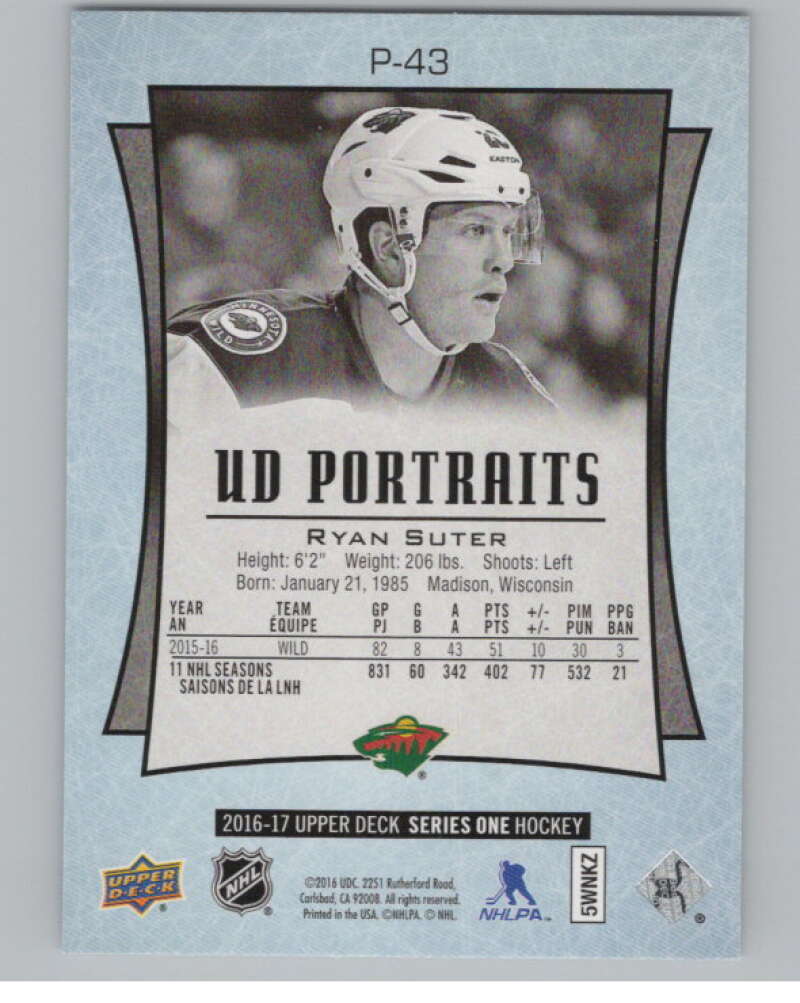 2016-17 UD Portraits #P-43 Ryan Suter Minnesota Wild V104877 Image 2