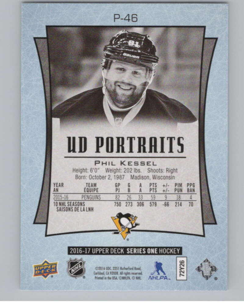 2016-17 UD Portraits #P-46 Phil Kessel Pittsburgh Penguins V104880 Image 2