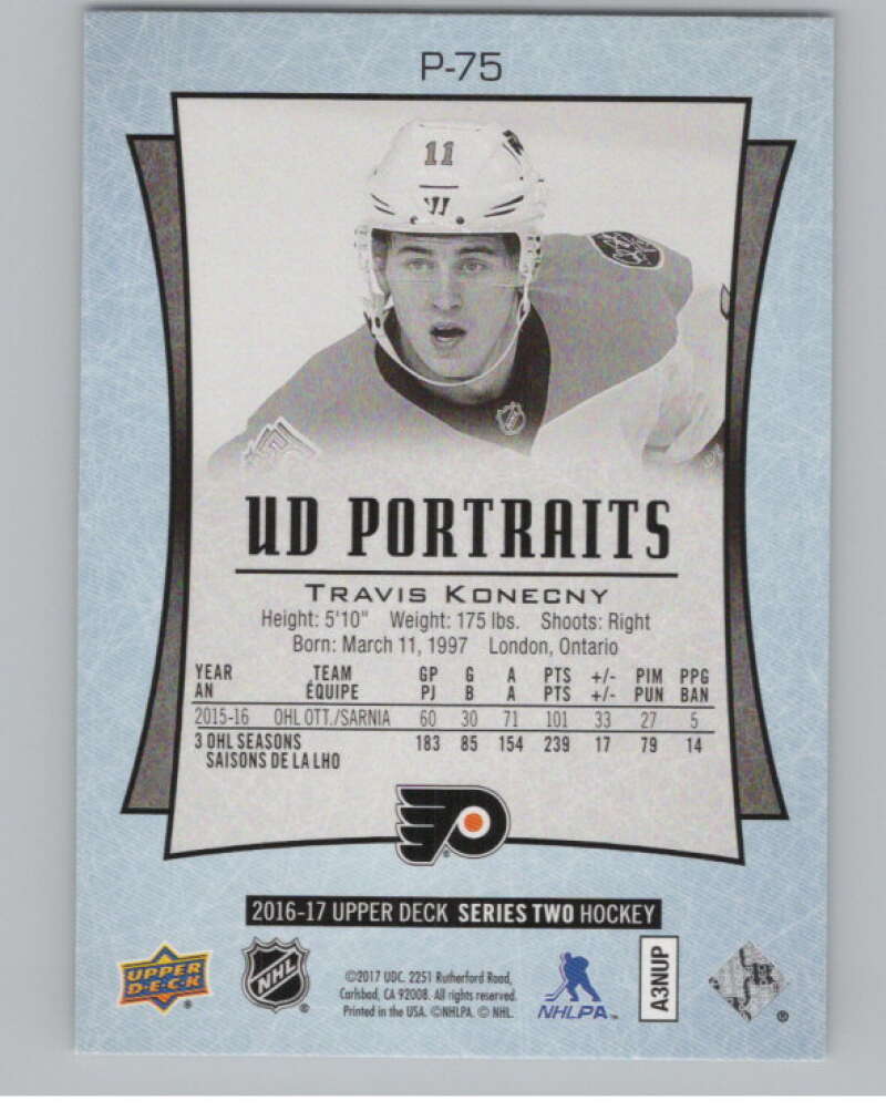 2016-17 UD Portraits #P-75 Travis Konecny Philadelphia Flyers V104905 Image 2