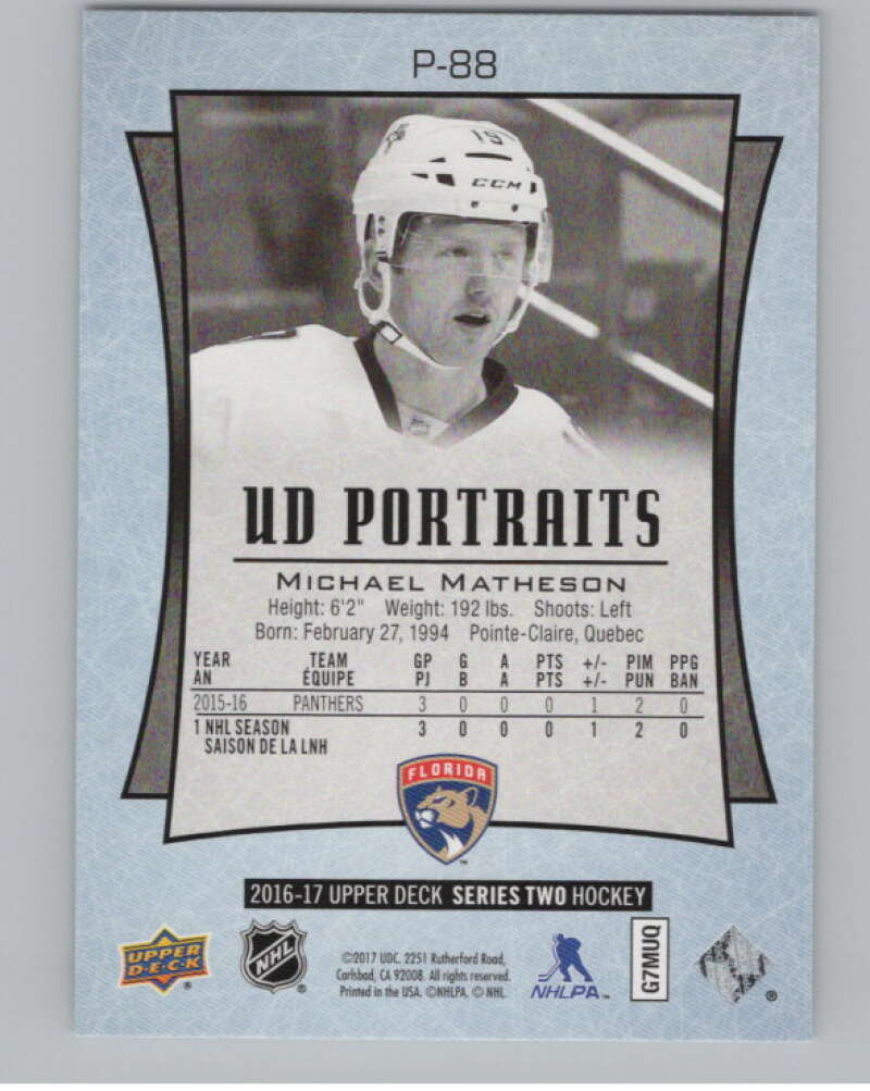 2016-17 UD Portraits #P-88 Michael Matheson Florida Panthers V104917 Image 2