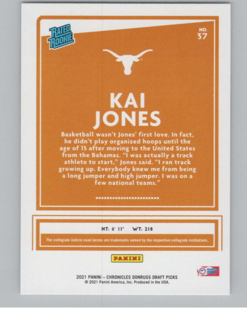 2021-22 Donruss Rated Rookies Pink #37 Kai Jones Longhorns V104955 Image 2