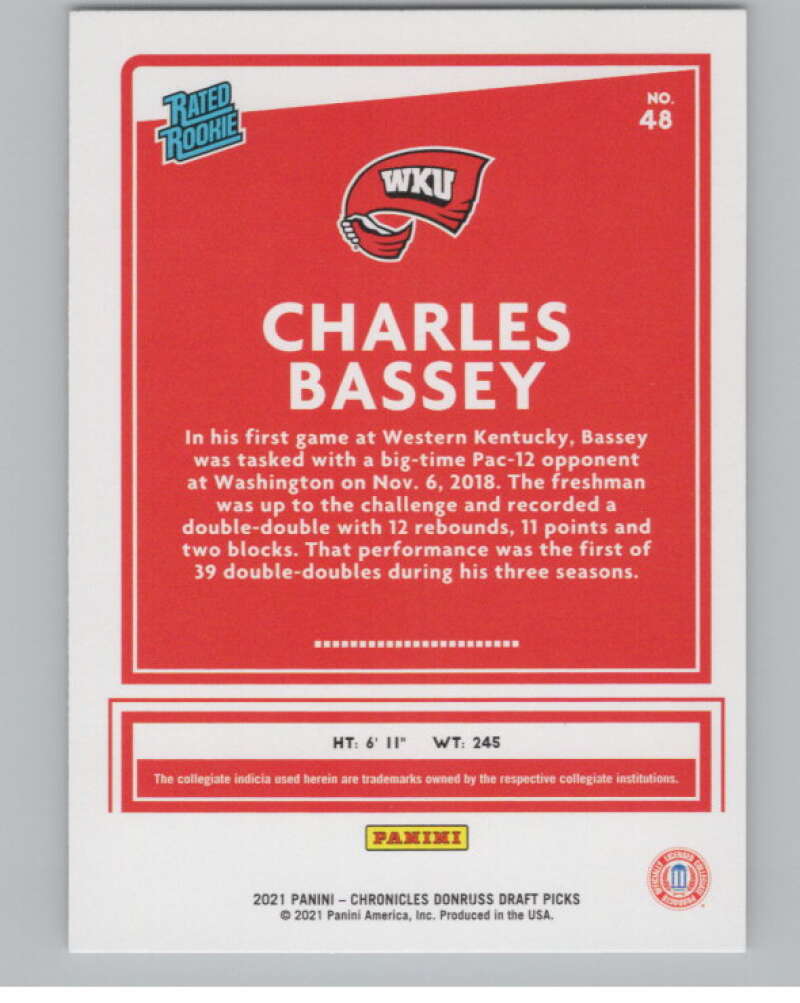 2021-22 Donruss Rated Rookies #48 Charles Bassey Hilltoppers V104975 Image 2