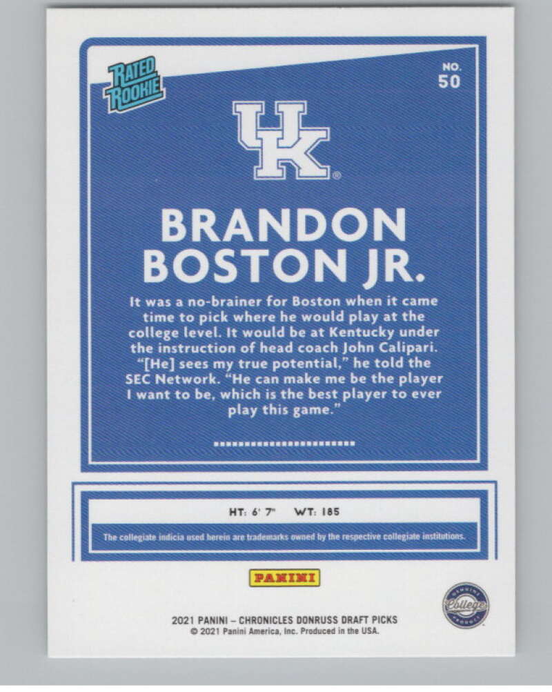2021-22 Donruss Rated Rookies #50 Brandon Boston Jr. Wildcats V104977 Image 2
