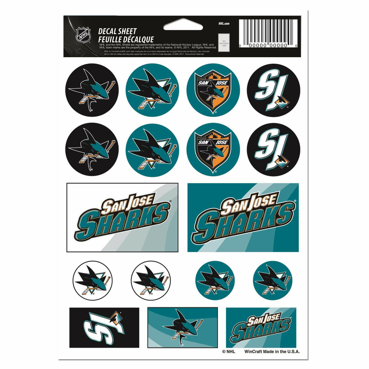 Wincraft NHL San Jose Sharks Vinyl Sticker Sheet, 5-Inchx7-Inch Hockey