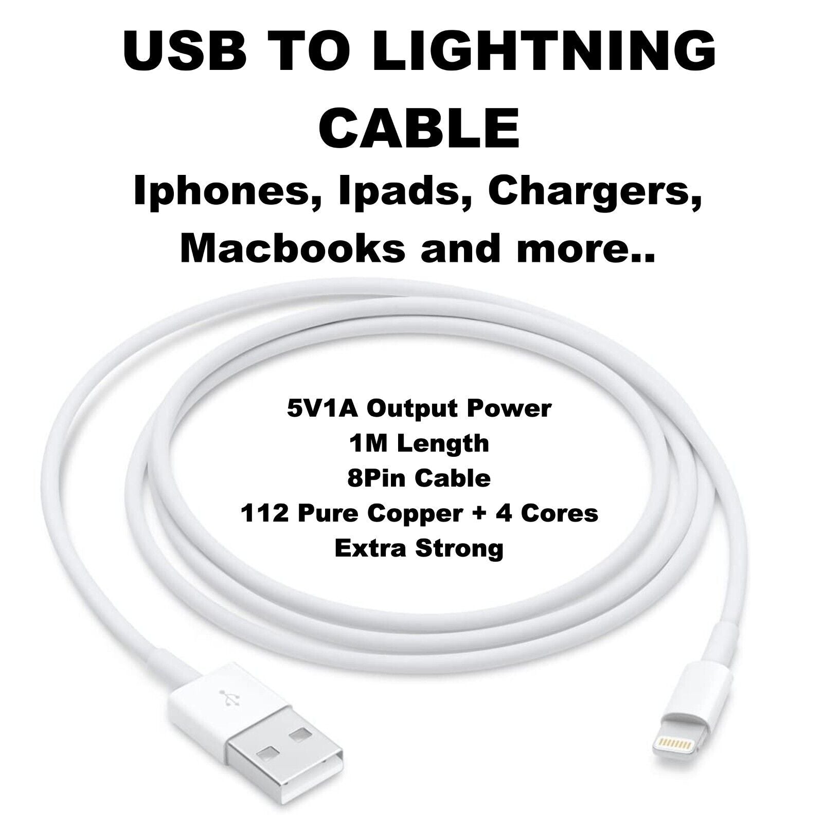 USB to Lightning High Speed Cable Iphone, Ipad, Macbooks, Charges and 