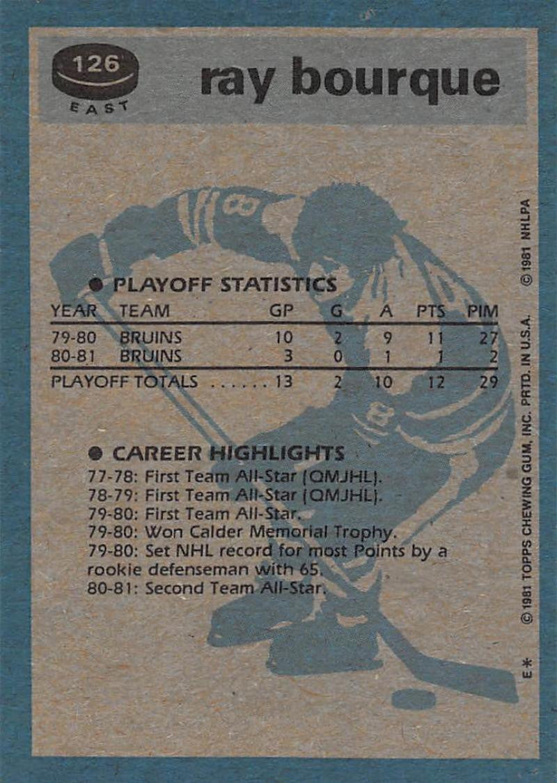 1981-82 Topps #E126 Ray Bourque NM-MT Hockey NHL Bruins