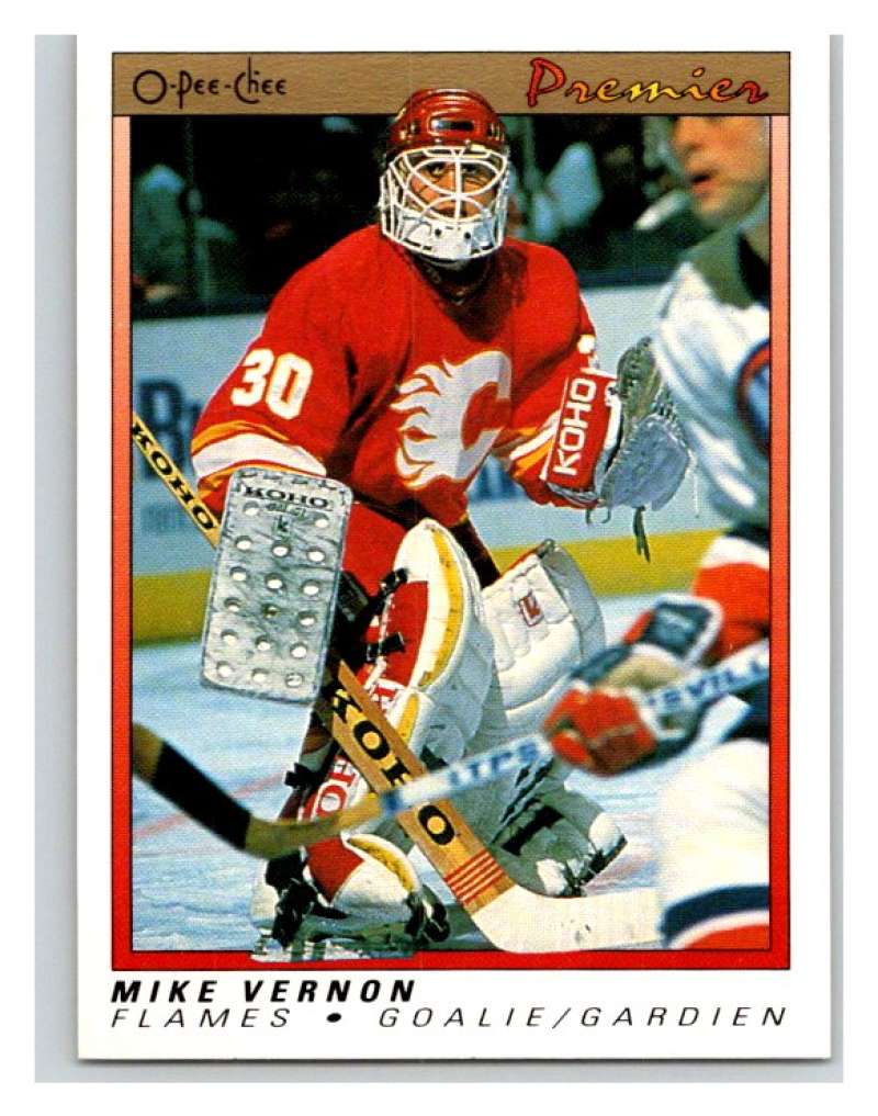 (HCW) 1990-91 OPC Premier #126 Mike Vernon Flames Mint Image 1