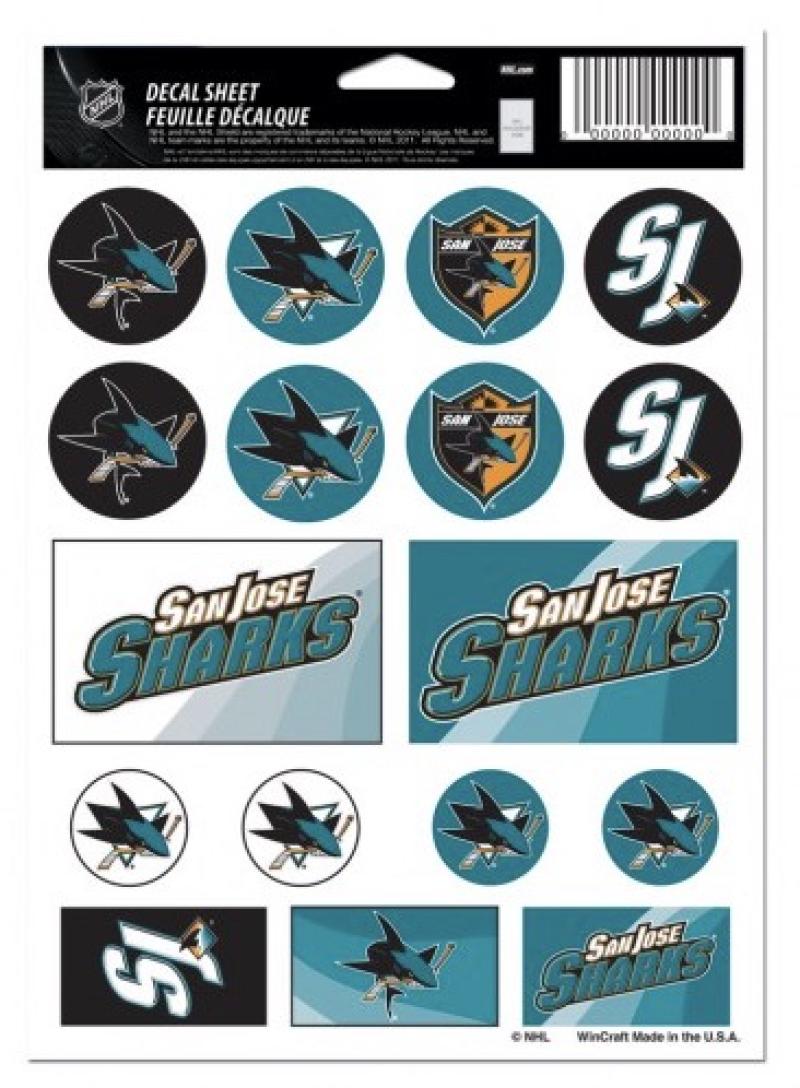 (HCW) San Jose Sharks Vinyl Sticker Sheet 5"x7" Decals NHL Licensed Authentic Image 1