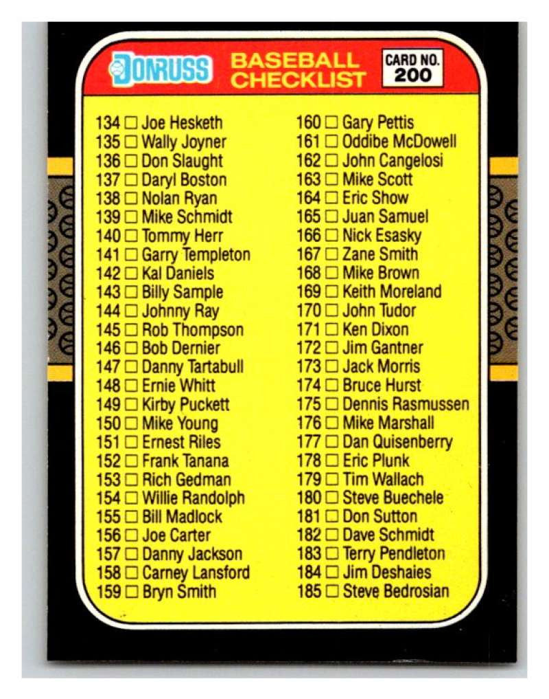 1987 Donruss #200 Checklist 134-239 MLB Mint Baseball