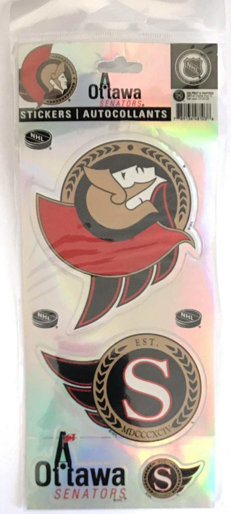 Ottawa Senators 4"x8" Hockey Logo Sticker Sheet
