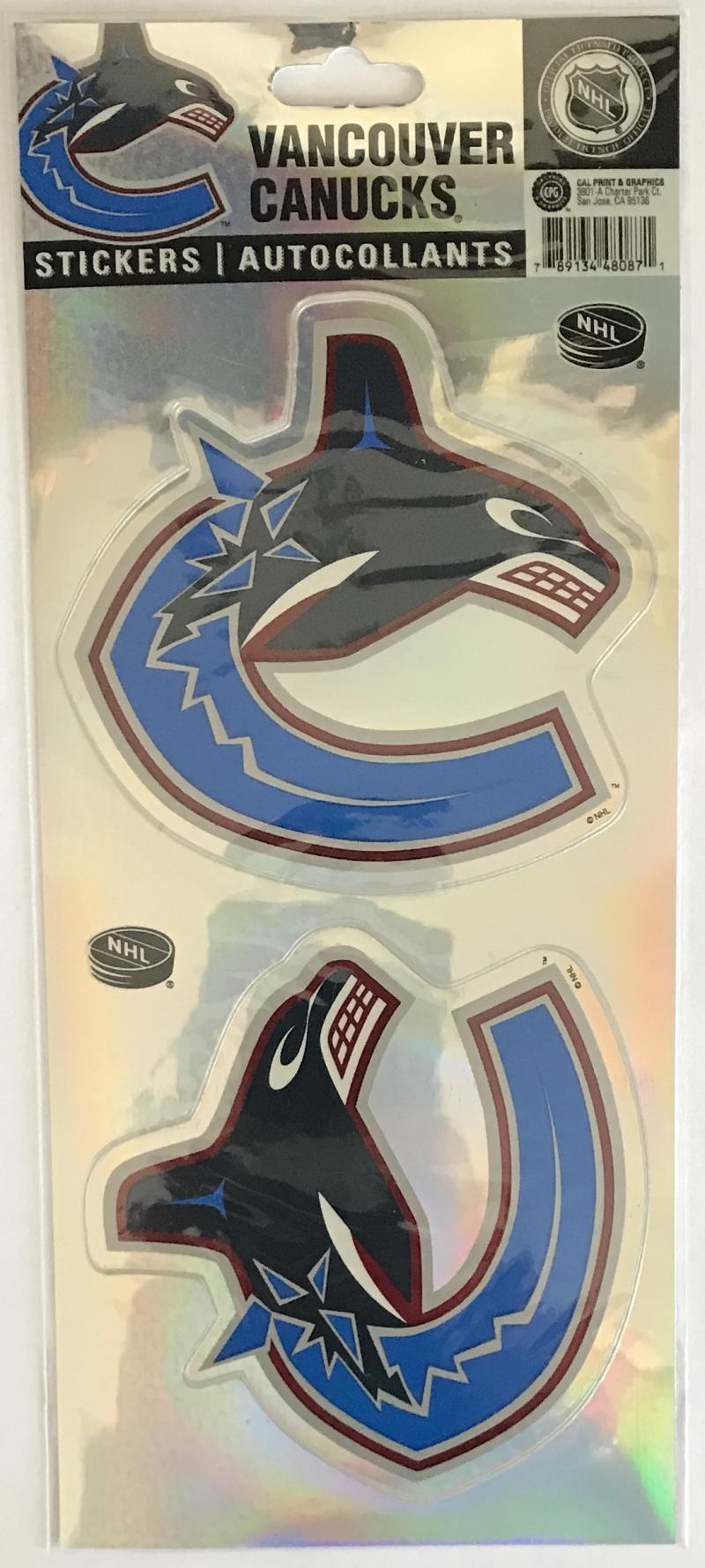 (HCW) Vancouver Canucks 4"x8" NHL Hockey Logo Sticker Sheet Image 1