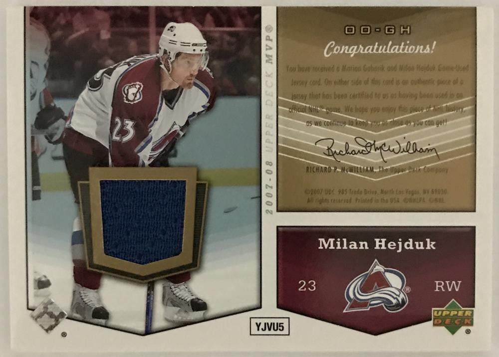 2007-08 Upper Deck MVP One on One Jerseys Marian Gaborik/Milan Hejduk 02983