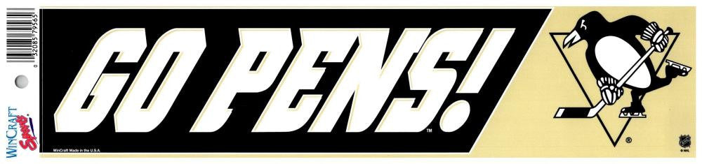 Pittsburgh Penguins go 3" x 12" Bumper Strip Sticker Decal