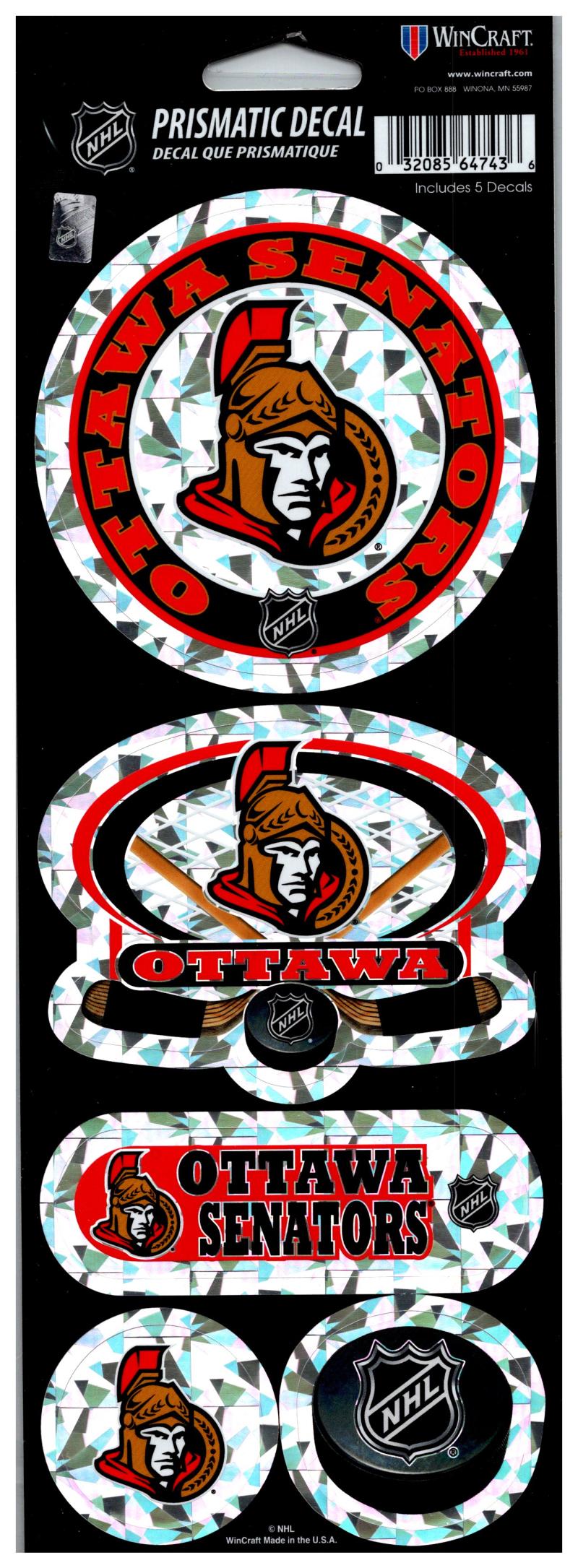 (HCW) Ottawa Senators Prismatic 4"x11" Shiny Decals Sticker Sheet Image 1