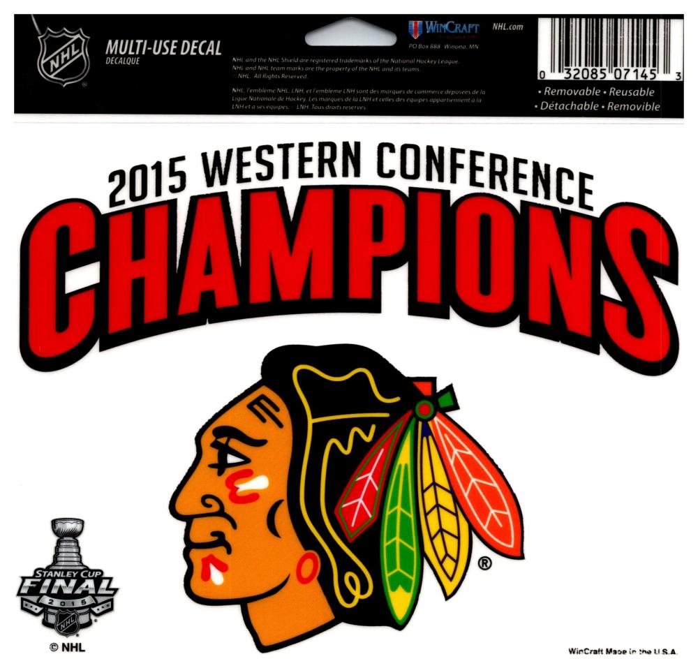 (HCW) Chicago Blackhawks Champs Multi-Use Coloured Decal Sticker 5"x6" NHL Licensed Image 1
