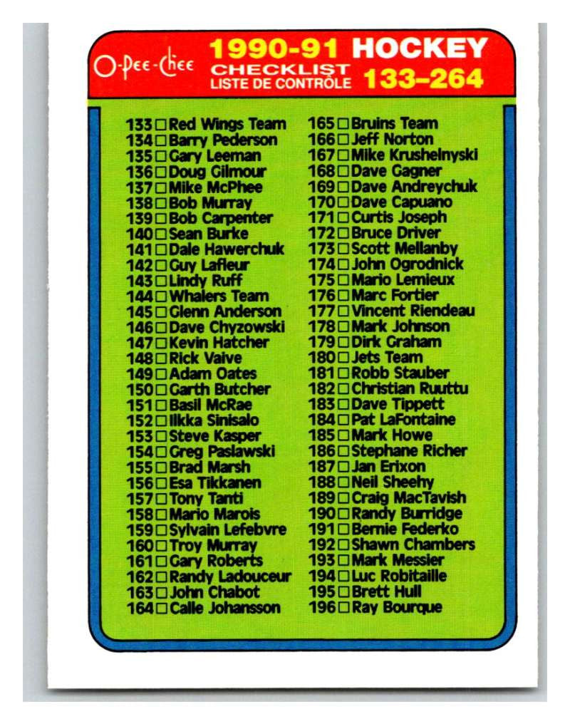 1990-91 O-Pee-Chee #264 Checklist 133-264 Mint