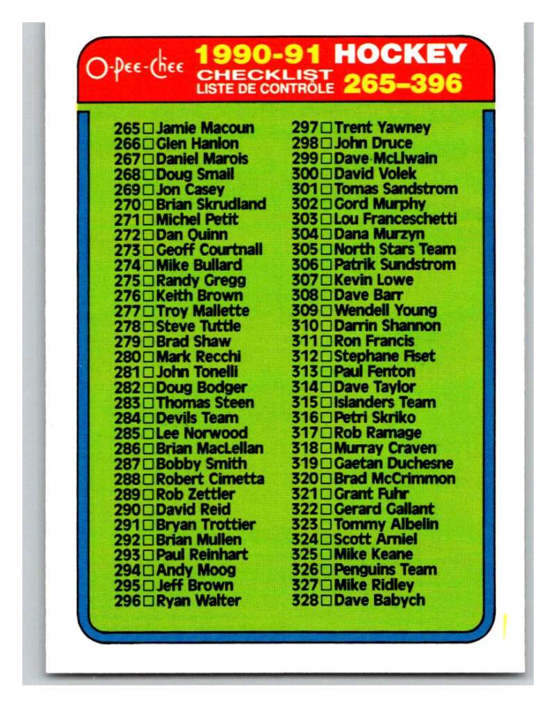 1990-91 O-Pee-Chee #396 Checklist 265-396 Mint Image 1