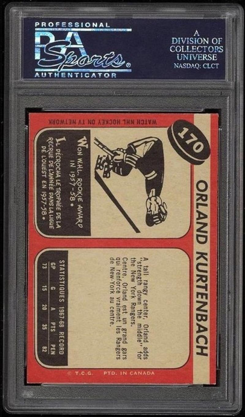 1968 O-Pee-Chee #170 ORLAND KURTENBACH PSA 9 MT - Vintage NHL #23516471 Image 3