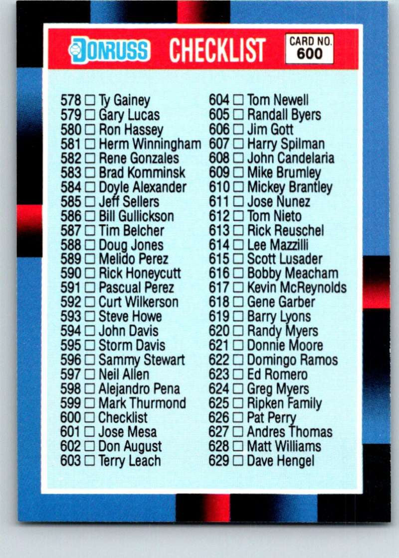 1988 Donruss #600 Checklist 578-660/BC1-BC26 Mint