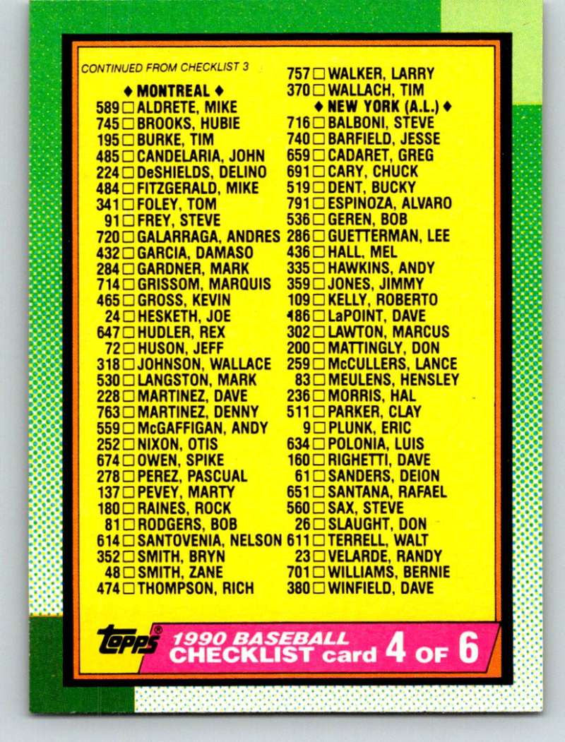 1990 Topps #526 Checklist Mint