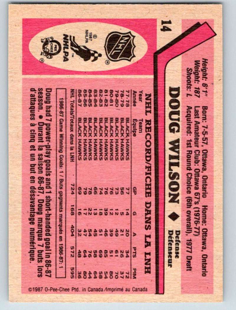 1987-88 O-Pee-Chee #14 Doug Wilson Blackhawks Mint