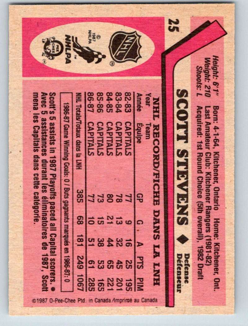 1987-88 O-Pee-Chee #25 Scott Stevens Capitals Mint