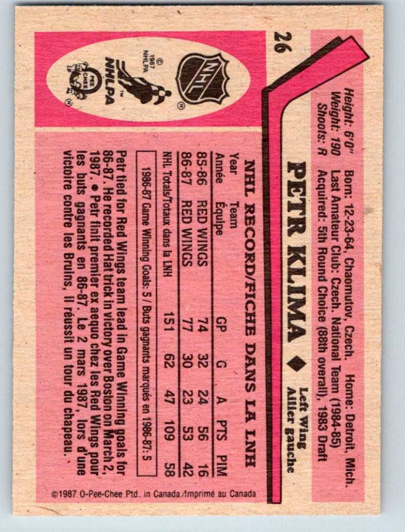 1987-88 O-Pee-Chee #26 Petr Klima Red Wings Mint