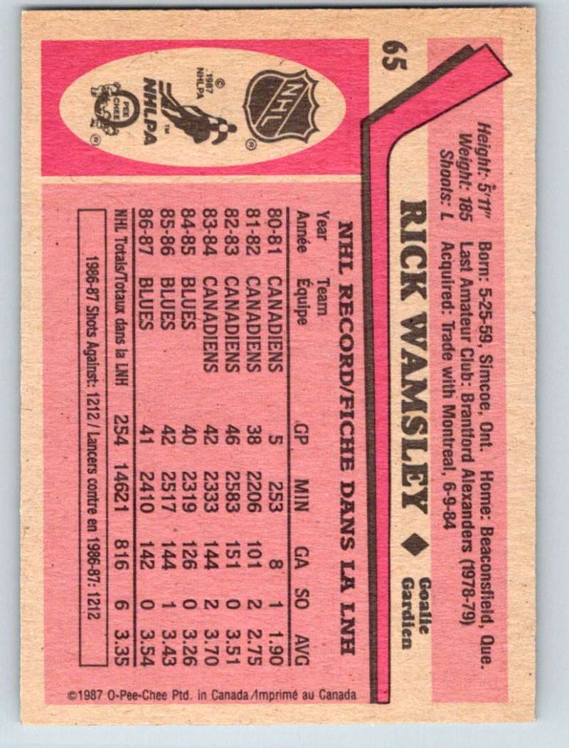 1987-88 O-Pee-Chee #65 Rick Wamsley Blues Mint