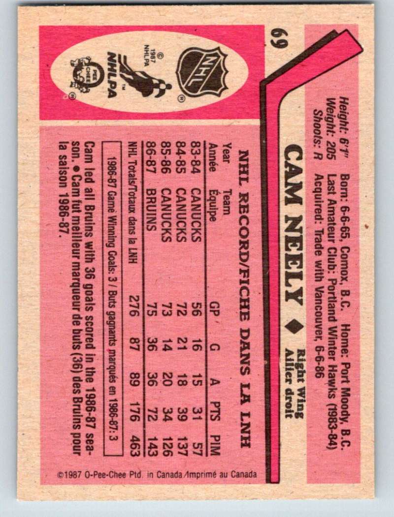 1987-88 O-Pee-Chee #69 Cam Neely Bruins Mint