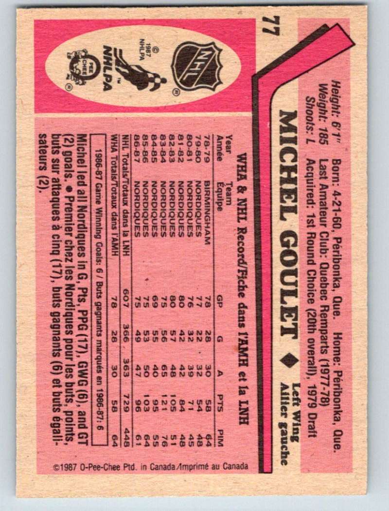 1987-88 O-Pee-Chee #77 Michel Goulet Nordiques Mint