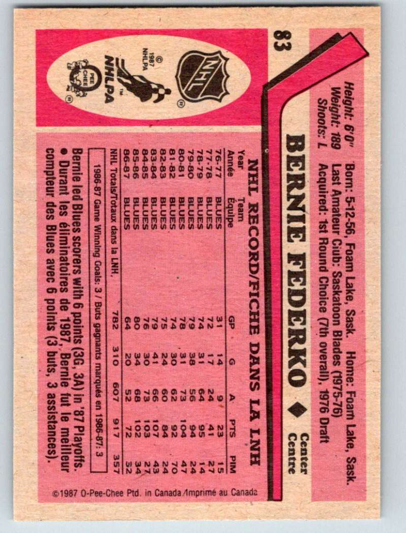 1987-88 O-Pee-Chee #83 Bernie Federko Blues Mint